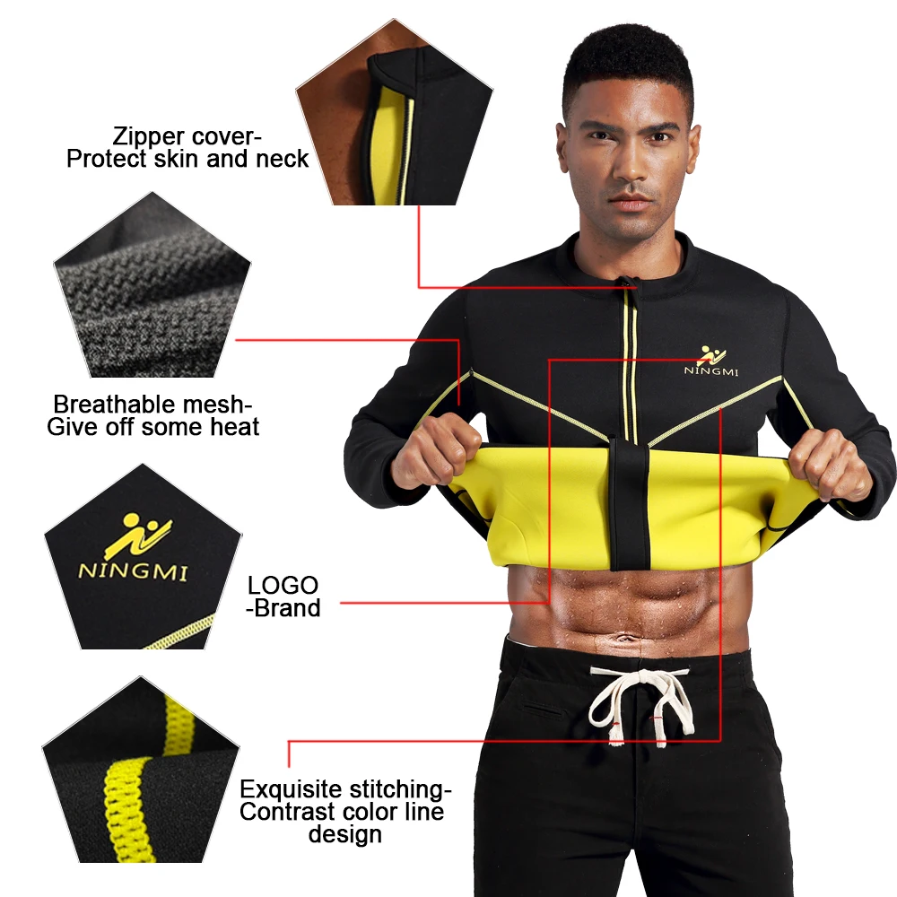 LAZAWG Men Neoprene Jacket Weight Loss Long Sleeve Sweat Top for Fats Burner Rapid Sweating Body Shaper Thin Thermo Sport Shirt
