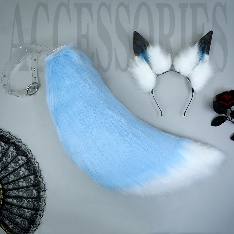 

New Blue Wolf Anime Cosplay Headband Beast Tail Jackal/Cat Ear Headwear Custom COSPLAY Hand-made Lolita LOL Fox Ear Accessories