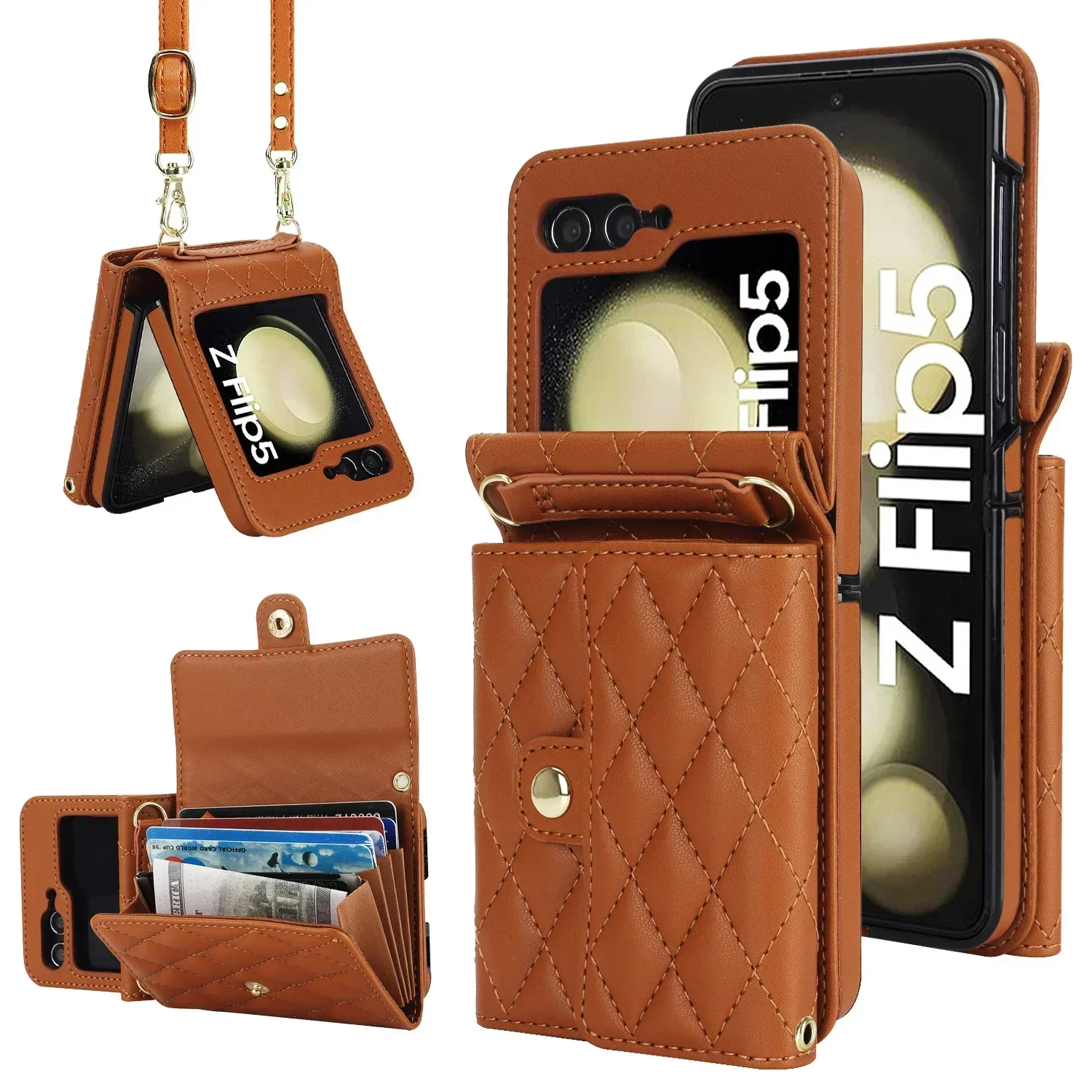 Luxurious Crossbody Leather Wallet Case with Lanyard and Card Holder