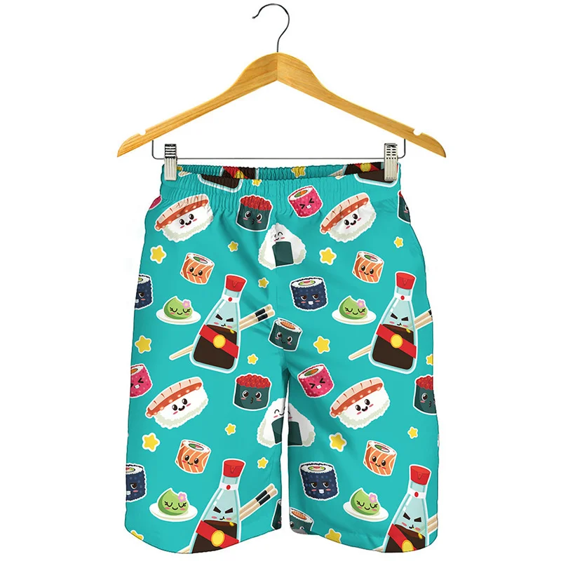 Japanese Sushi Graphic Short Pants For Men 3D Print Cartoon Food Beach Shorts Summer Quick Dry Swim Trunks Surf Board Shorts 4