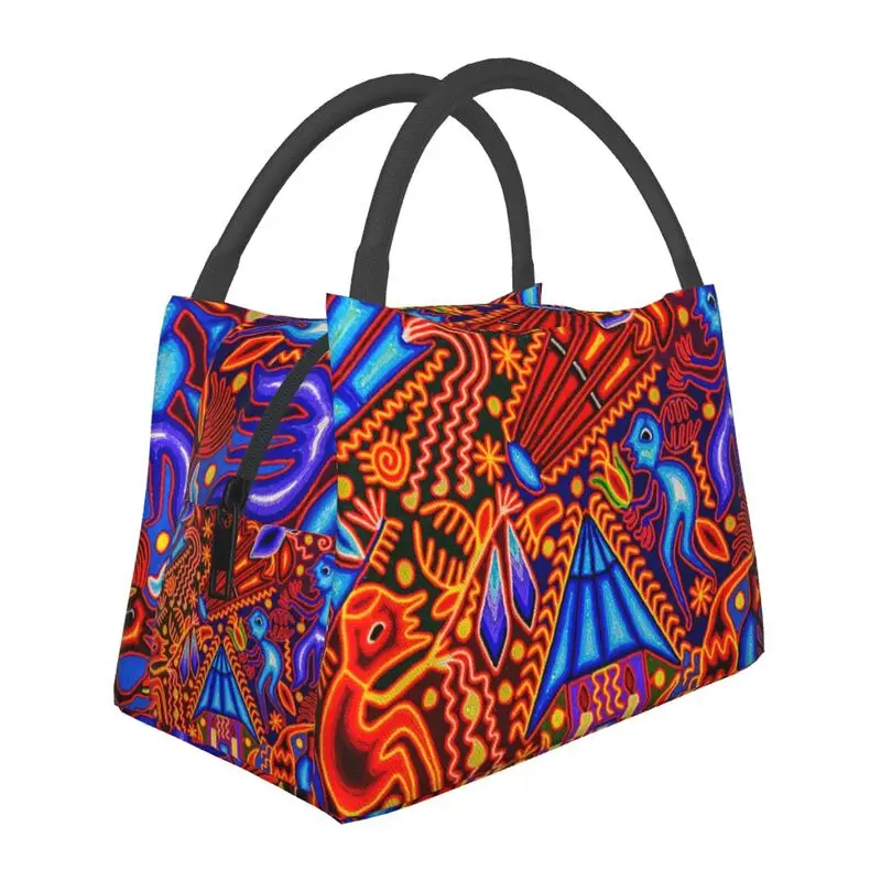 

Huichol Traditional Native Thermal Insulated Lunch Bag Women Shamanic Ceremony Folk Art Portable Lunch Tote Meal Food Box