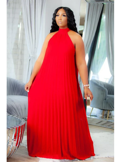 Red Plus Size Dresses 4xl 5xl Halter Long Loose Chiffon Outfits