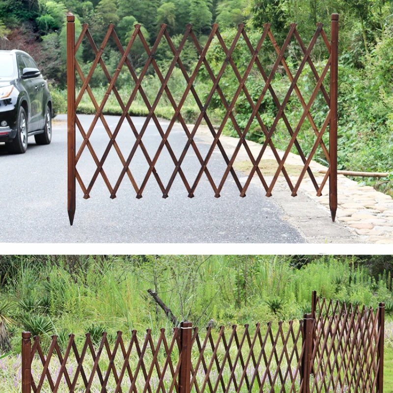 WoodFenceRetractableGroundFenceCarbonizedLathWoodenFence
