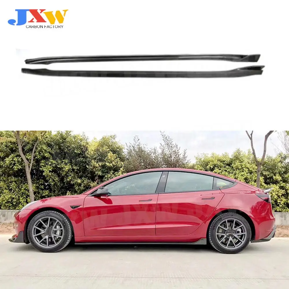 

Carbon Fiber Side Skirts Door Lip Aprons Guard Spoiler Cover For Tesla Model 3 2018 2019 2020 Car Styling