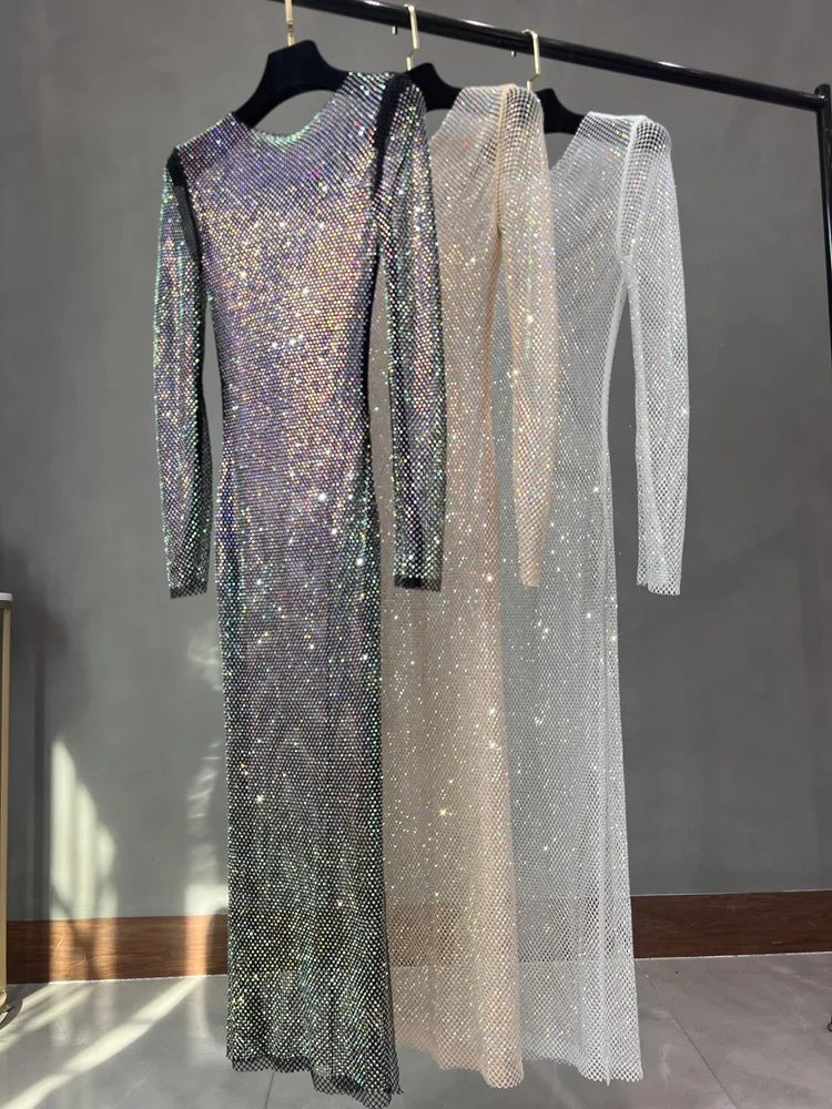Club Apparel Sexy Rhinestone Dresses Long Sleeve Extra Diamond Dress -  AliExpress 200000345
