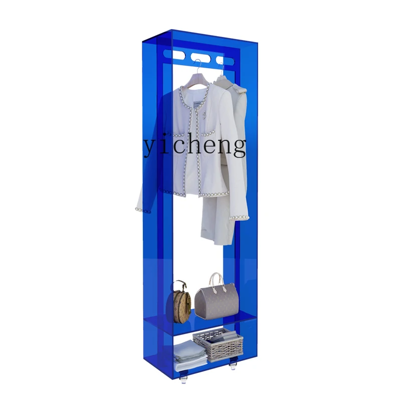 

Zc Acrylic Coat Rack Floor Bedroom and Household Simple Hanger Clothes Storage Rack with Wheels