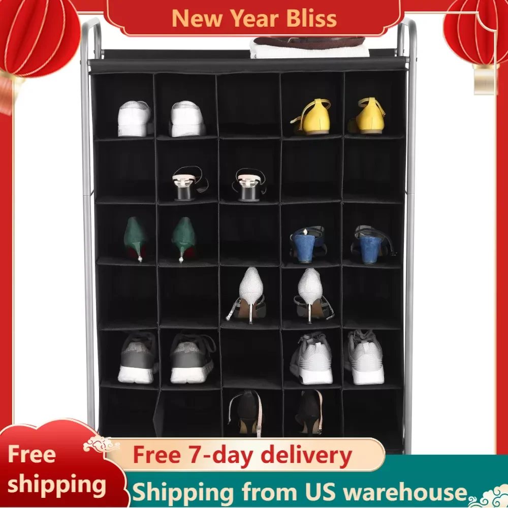 

Shoe Rack Space Saving 6 Tiers 30-Pairs Shoe Organizer Black Shoe-shelf Free Shipping Shoes Storage System Shoerack Organizers