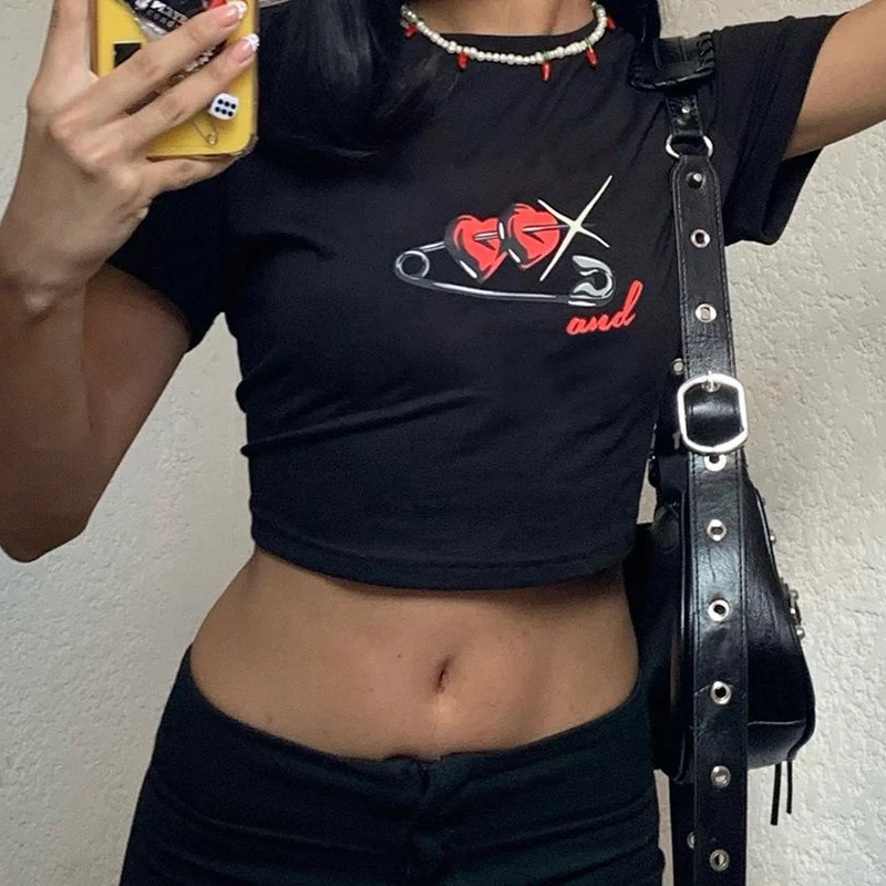 00s Streetwear Harajuku Goth Short Sleeve T Shirts Fashion Letter Cute Baby Tees Summer E Girl Emo Crop Tops Slim Y2k Clothes T Shirts Aliexpress