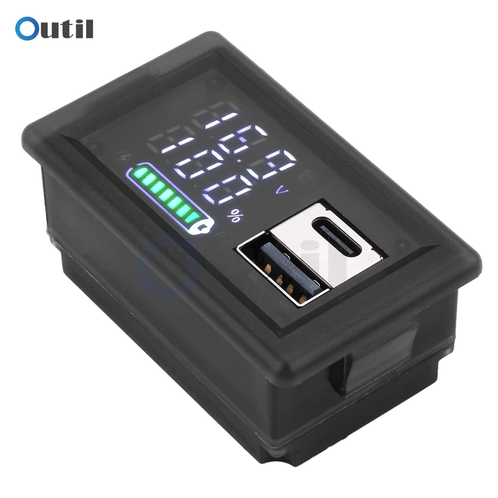 DC 9-24V Digital Voltmeter USB+Type-C Dual-interface Lithium Battery Capacity Display Meter ZFX-3079 LED Battery Display Voltmet 5