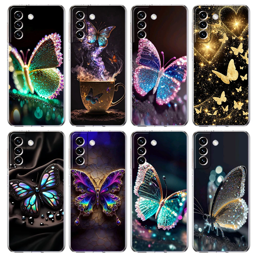 Luxus Schmetterling Glitter klar transparent für Samsung Galaxy S24 S23 S22 S20 S21 FE Ultra S24 S23 S10 S10E S9 Plus Handyhülle