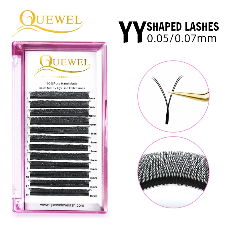

Quewel YY Shape Lashes 8-15mm Faux Mink Eyelash Natural Soft Split Tip Brazilian Lash Premade Y Shape Volume Fan Eyelashes