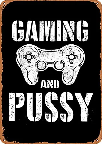 Gaming and Pussy Gamepad Vintage Look Metal Sign Patent Art Prints Retro Gift 8x12 Inch