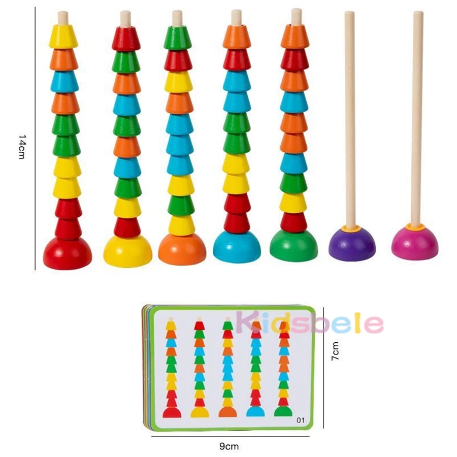  수학 카운팅 스태커 몬테소리 나무 숫자 학습 장난감, 덧셈 카드 포함, 색상 분류 교육용 장난감