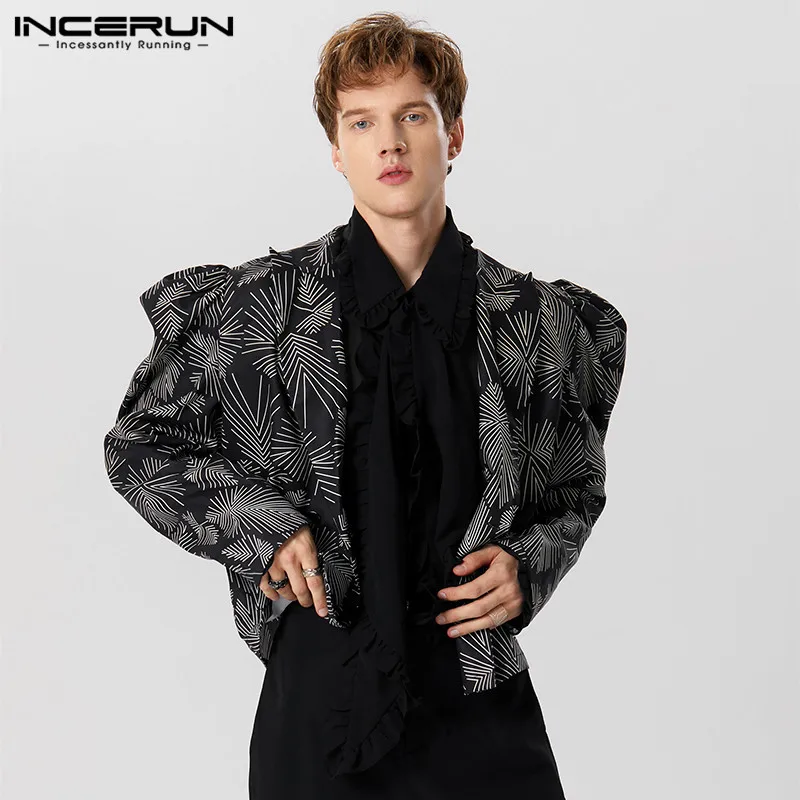 

INCERUN Tops 2023 American Style Fashion Mens Shoulder Pad Design Blazer Casual Loose All-match Bubble Sleeve Suit Jackets S-5XL