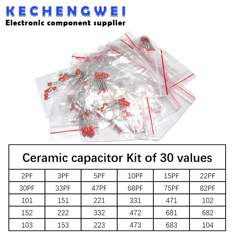 

300pcs 30value 50V Ceramic Capacitor Assorted kit Assortment Set 30value*10pcs=300pcs