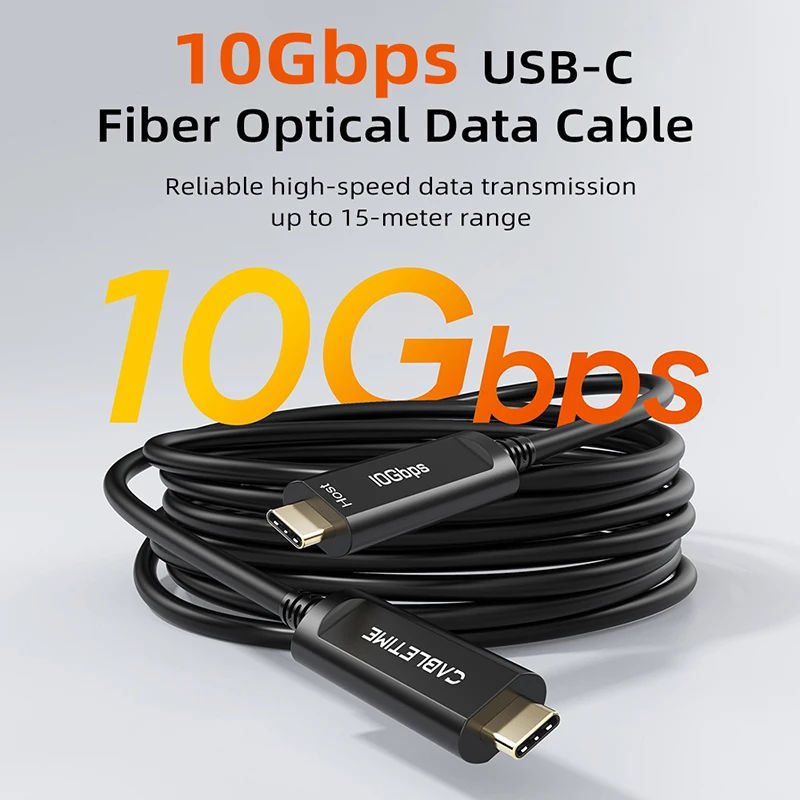 CABLETIME USB C 3.2 Gen 2 액티브 광 데이터 케이블 AOC 광섬유 데이터 전송 USB C 케이블 10Gbps 5M/10M/15M 게임용 VR 카메라용