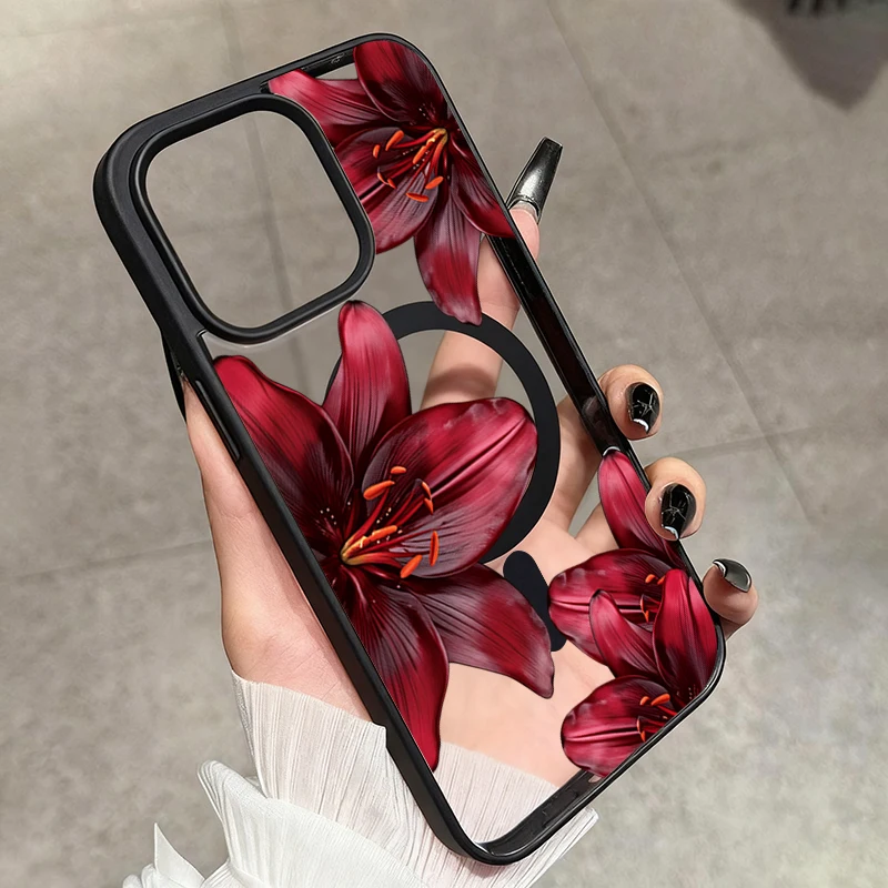 Red Lily Flower Magnetic Phone Case - Soft Cover