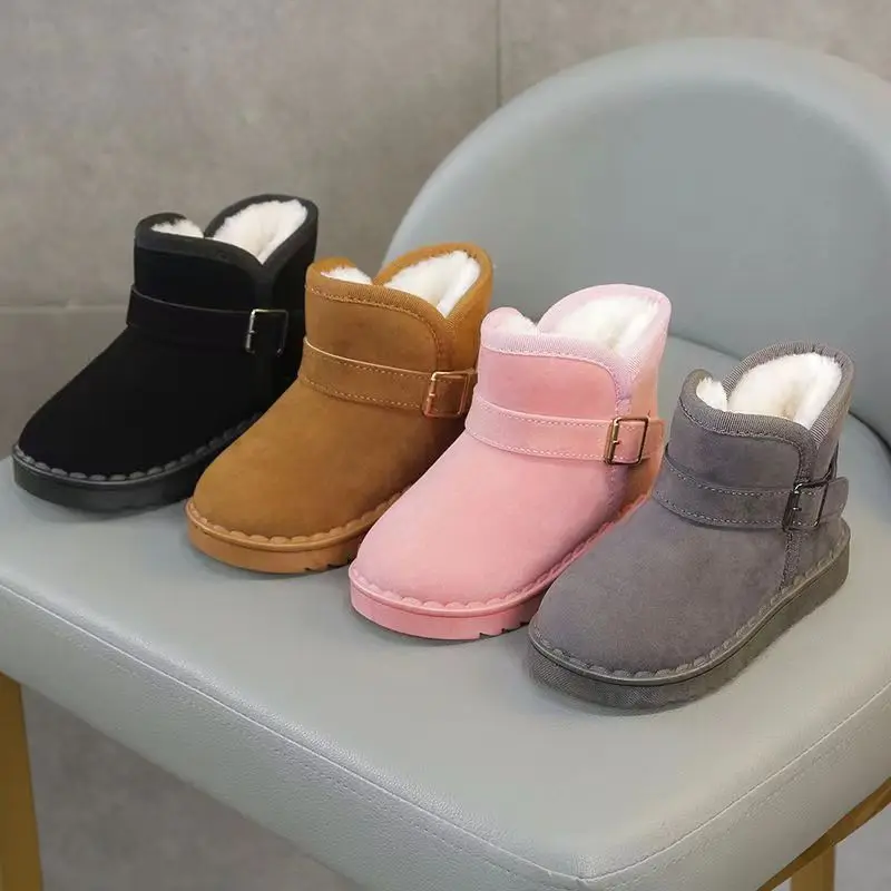 

Fashion Children's Winter Snow Boots New Boys' and Girls' Plush Thickened Short Boots 2023 Children's Solid Cotton Shoes
