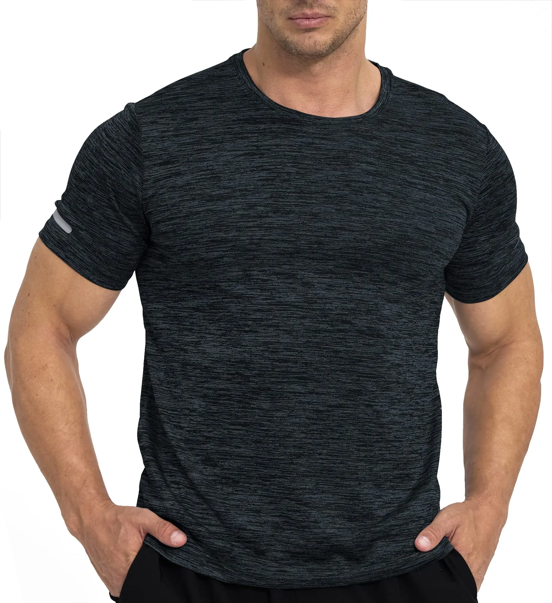 TACVASEN Quick Dry Summer T-shirts W/ Reflective Stripe Men Running Fitness Tops Gym Training Shirt Breathable Casual Sportswear