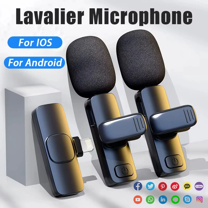 Wireless Lavalier Microphone Mini Audio Video Recording For iPhone 16 15 14 Pro 13 12 11 Live Broadcast Gaming Mic for Android