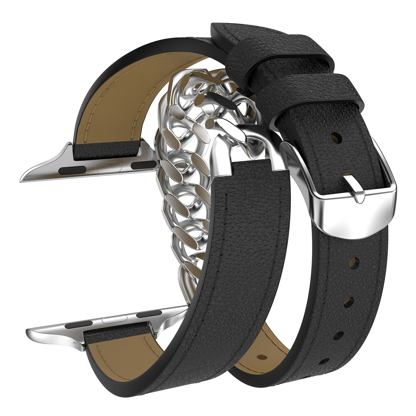 

Leather Strap for Apple Watch Band Ultra 49mm 8 7 45mm 41mm Metal Adjustable Double Loop Bracelet IWatch 6 5 4 SE 44mm 42mm 40mm
