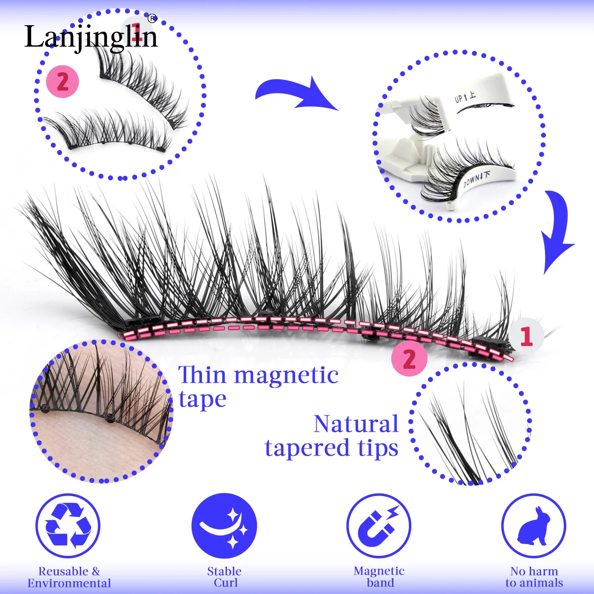 Lanjinglin 3D Magnetic False Eyelashes Tweezer Set Cosmetics Natural Mink False Lash Professional Eyelash Extension Makeup Tool - Image 2