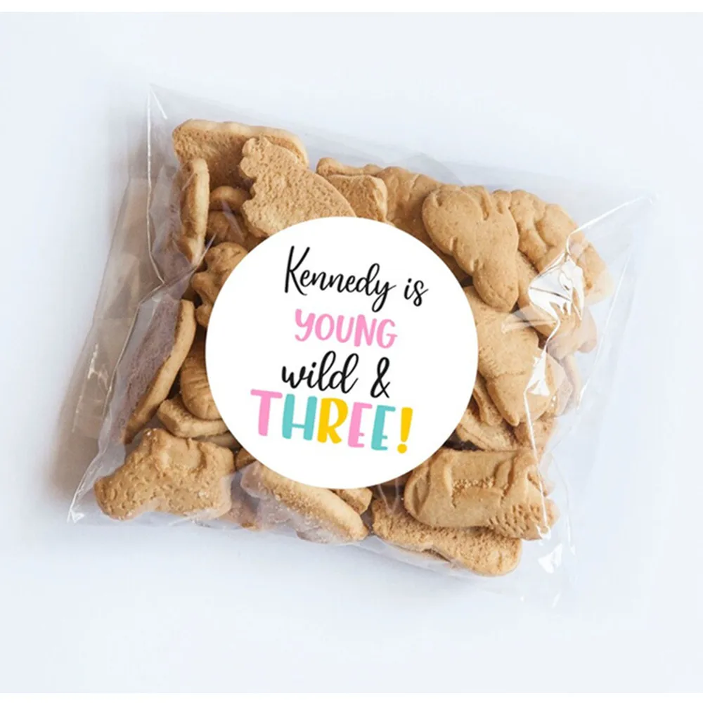 

50 наклеек Young Wild Three, дикая тема, 3-й день рождения, дикий день рождения, звериные животные, искусственные животные, ярлык спасибо, животное T