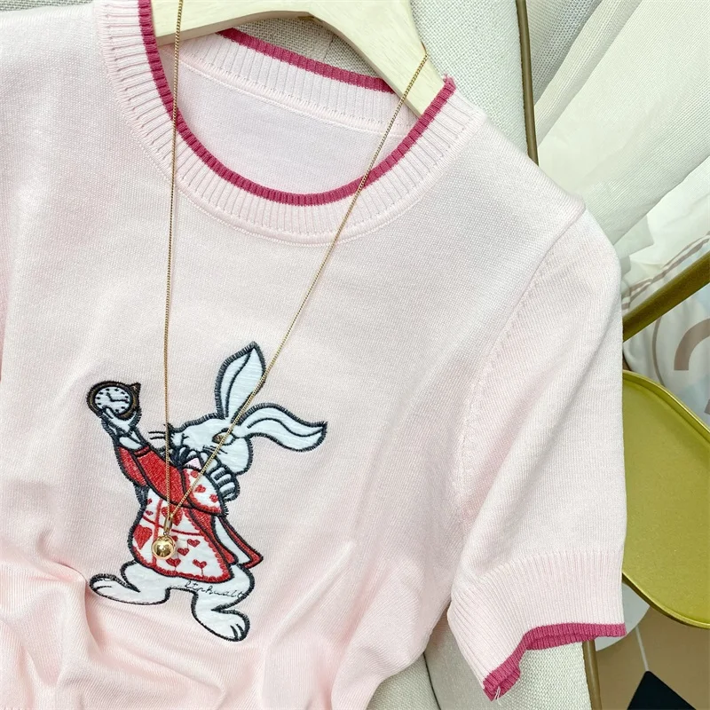 Pullover Verão Manga Curta Tops O Pescoço Coreano Moda Chic Knitwear
