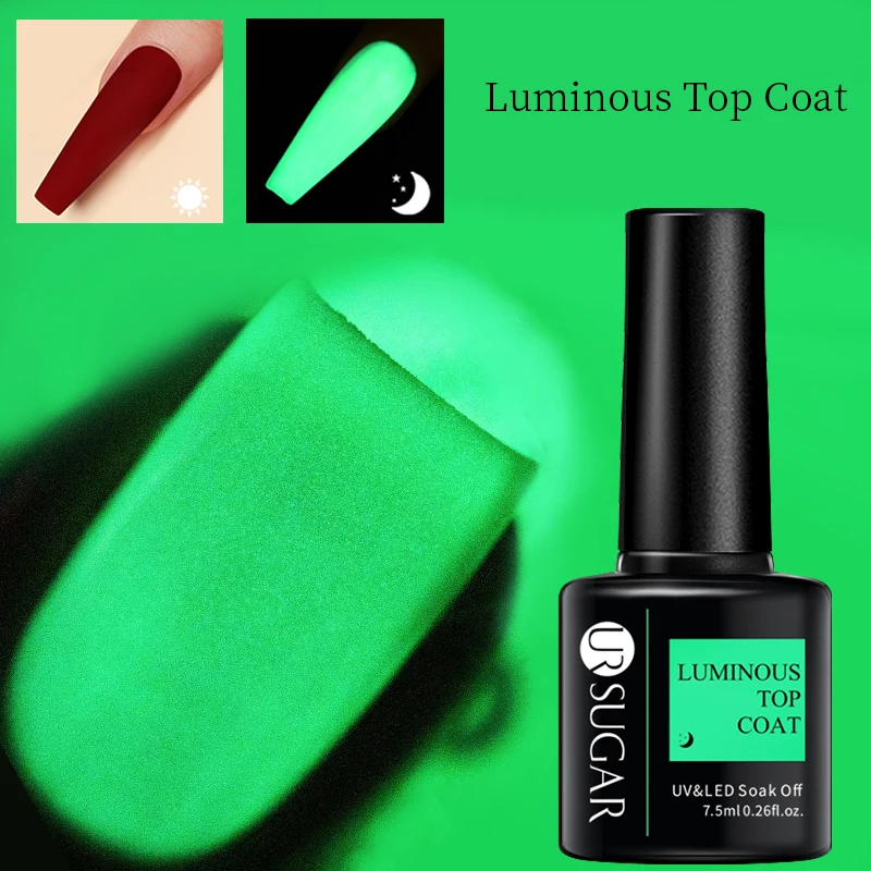 

UR SUGAR 7.5ml Luminous Top Coat Glow In Dark Fluorescent Nail Gel Polish Semi-permanent Soak Off Gel Varnish Nail Art Manicure