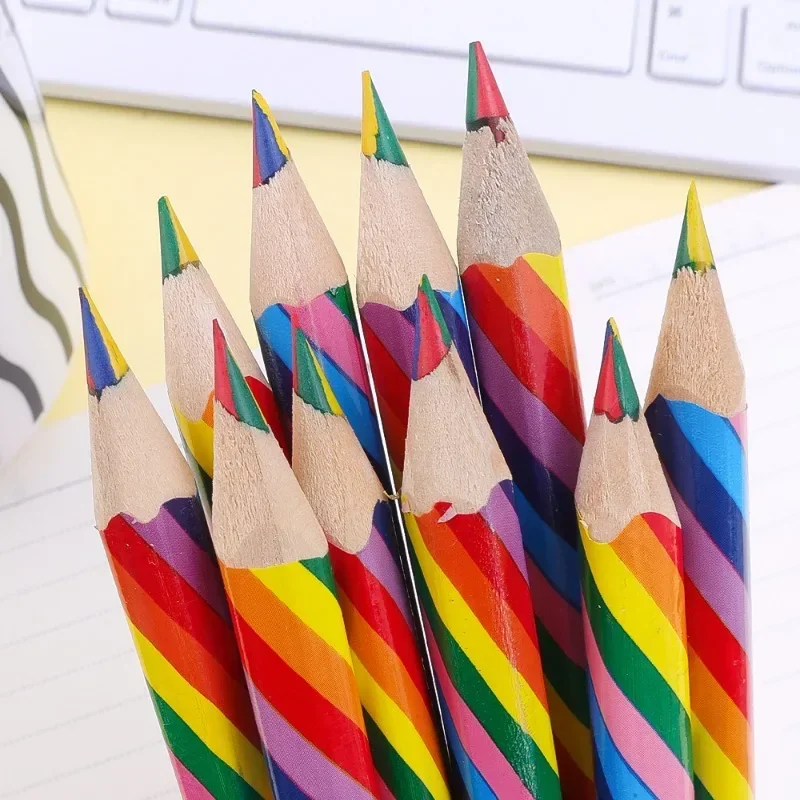 Cute 4 Color Concentric Rainbow Pencil Wooden Bulk Rainbow Pencil for Student Painting Graffiti Drawing Gift Art School Supplies