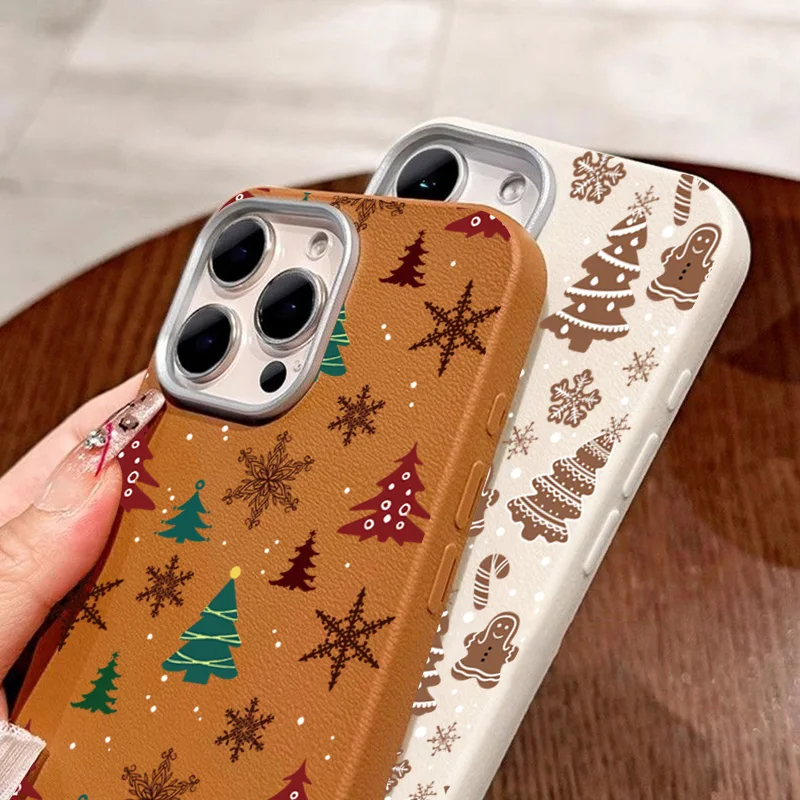 Matte Leather Christmas Tree Graphic Case - Festive Design Phone Cover