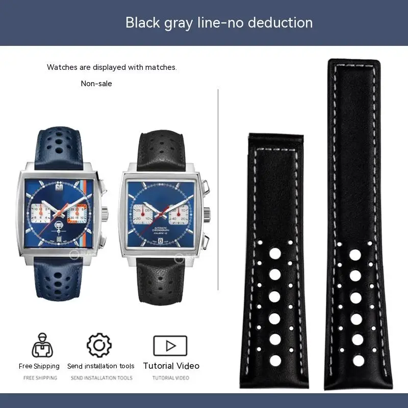 Men's Soft Genuine Cowhide Leather Watchband with Folding Buckle - 22mm, Compatible with Tag Heuer Monaco Series
