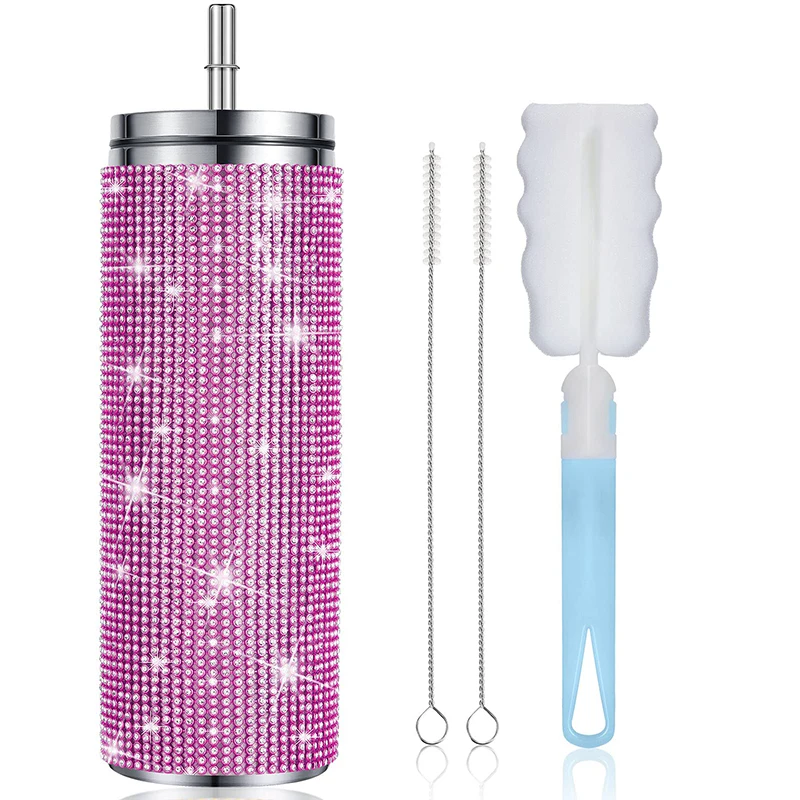 Tumbler Cup 570ml Shiny Diamond Insulated With Straw Juice Drink Bottles Stainless Steel Thermal Flask Party Gifts for Girls