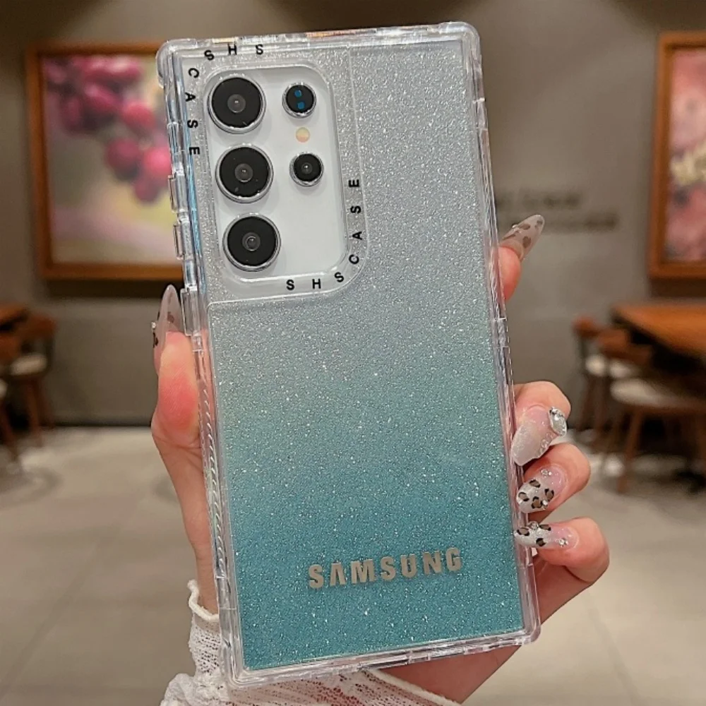 3 in 1 Clear Gradient Glitter Case with Full Logo Protection