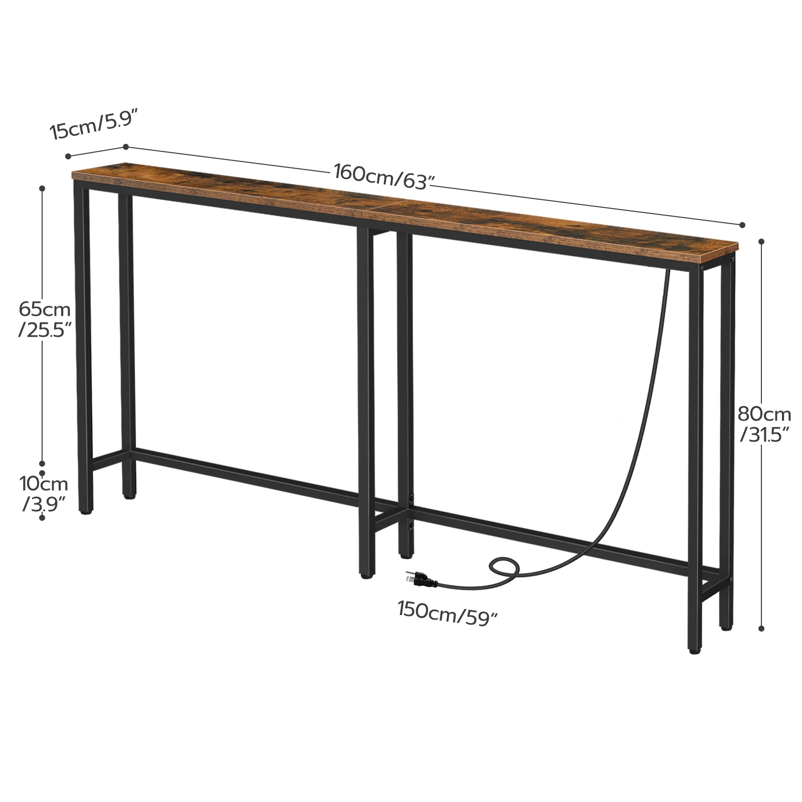 5.9" Skinny Console Table with Charging Station 63" Narrow Console Table with Power Outlets Long and Thin Sofa Slim