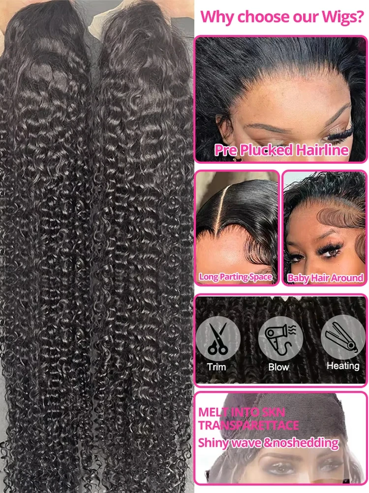 Water Wave Glueless Wig Human Hair Curly 40 42 Inch 13x6 13x4 HD Frontal Wig 250% Deep Wave Wear Go 5x5 HD Lace Closure