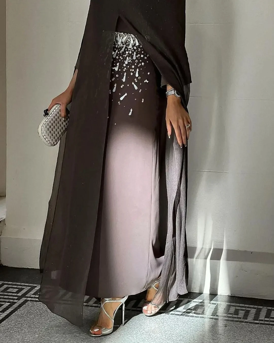 Elegant Saudi Arabia Evening Dress Beadings O-Neck Prom Dresses Long Sleeves Ankle Length Formal Occasion Party Gowns For Women 2
