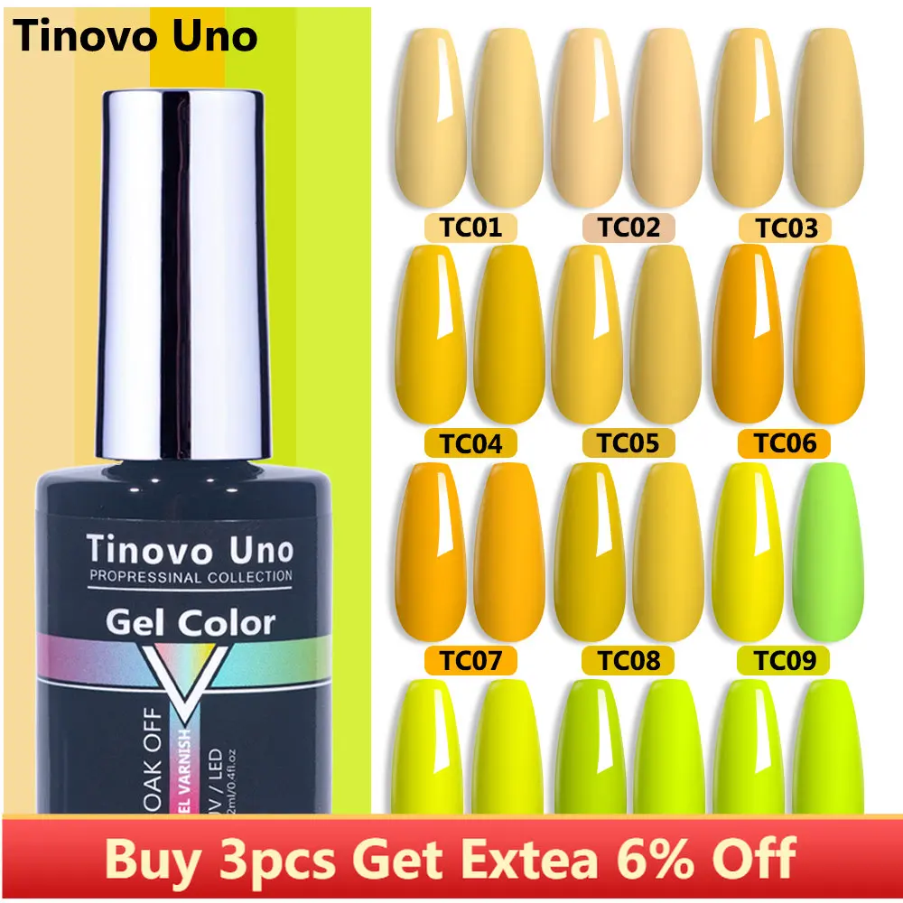 

Tinovo Uno NEW Semi Permanent Gel Nail Polish 12ML Spring Yellow Green Sheer Color UV Varnish Soak Off Gel Nails Art Material