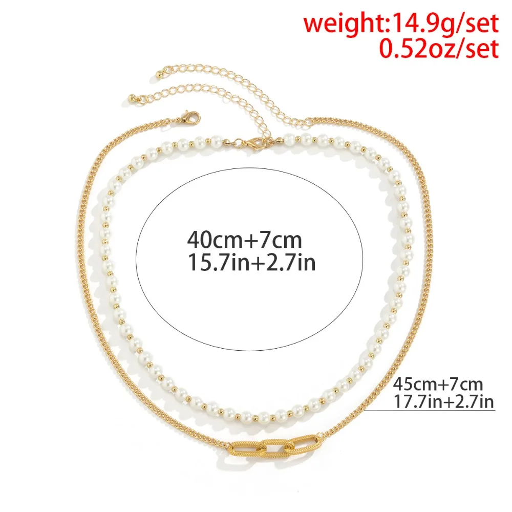 Imitation Pearl Metal Chain Necklace for Men and Women