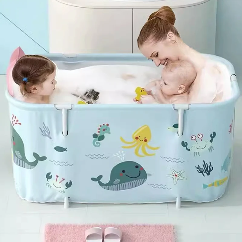 Portable Ice Bath Tub 140CM Adults Folding Bath Bucket Thicken Shower Barrel Large Tub Baby Swimming Pool Family Bathroom Spa
