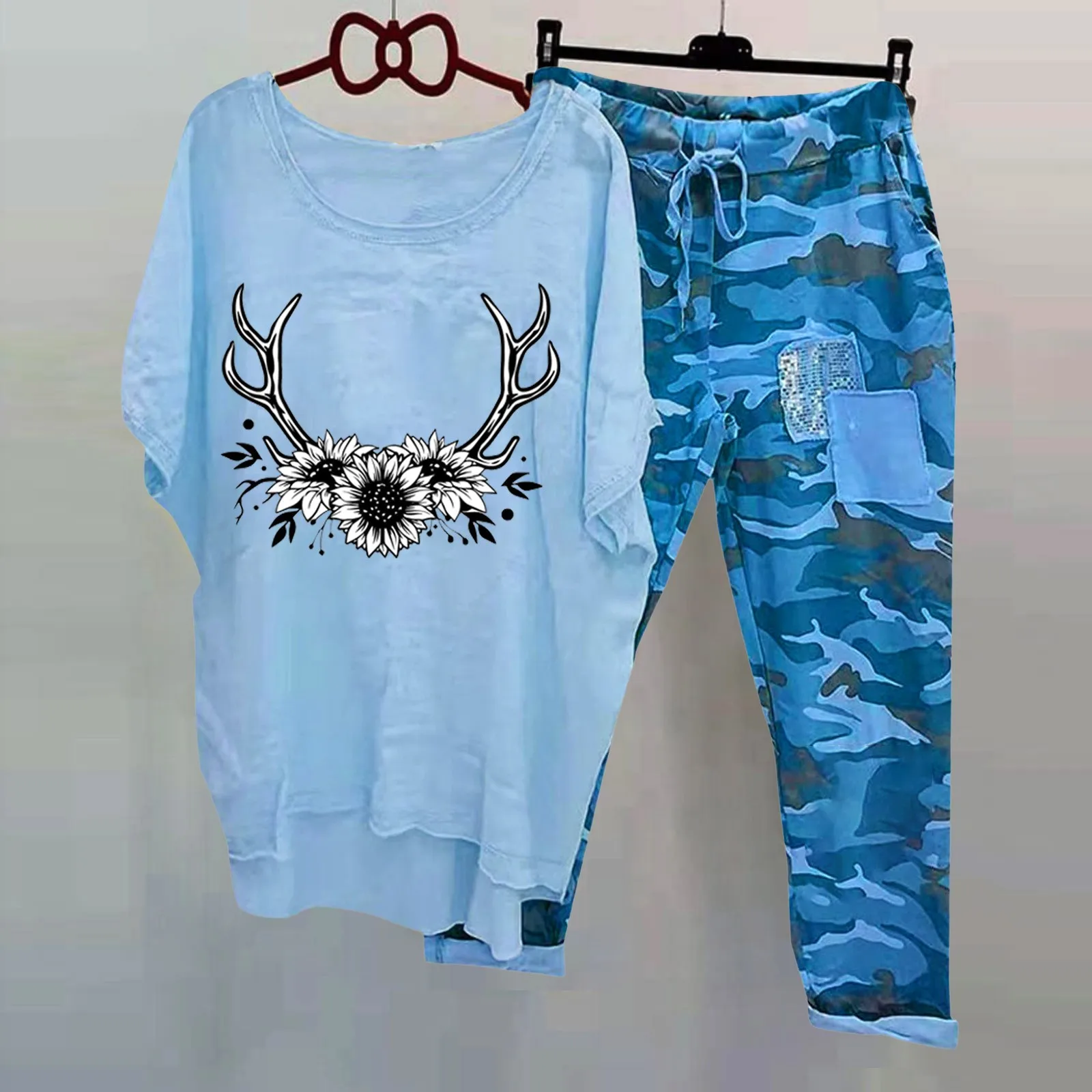 

Женская модная повседневная рубашка с принтом, свободные брюки с высокой талией и карманами, топ из двух предметов и костюмы со свадебными брюками маленького размера