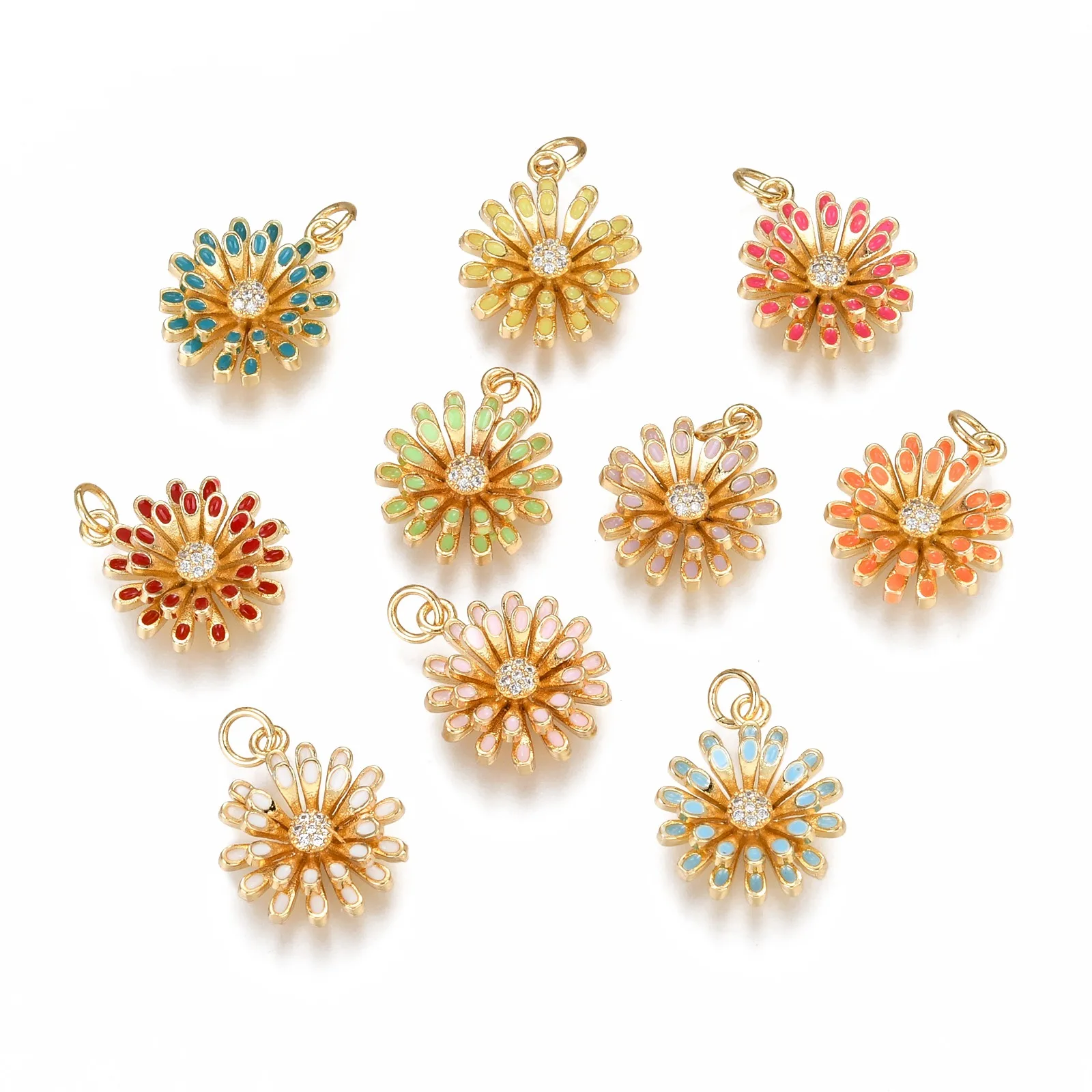 

Pandahall 10Pcs Mixed Color Flower Brass Micro Pave Clear CZ Cubic Zirconia Pendants With Jump Rings For Necklace Jewelry Making