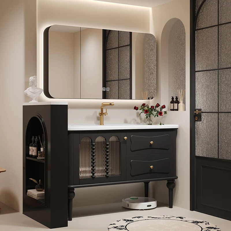 Drawer French Cabinet Vintage Vanity Wall Vertical Luxury Organizer Bathroom Mirror Storage Sink Szafka Bathroom Furniture