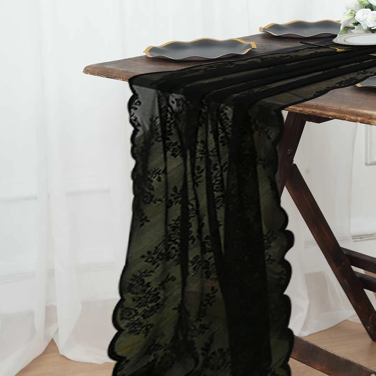 

70x300cm Wedding Party Table Runner Elegant Black White Lace Floral Tablecloth Home Decoration Accessories Narrow Table Cloth