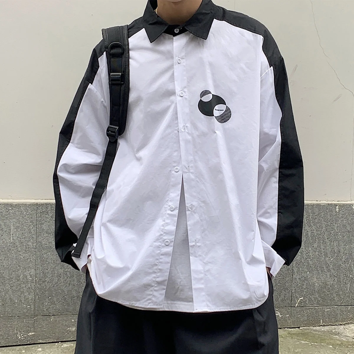 

Stitching Contrast Color Casual Shirts Thin Loose Trend All-match Tops Printed Long Sleeve Shirt Men's Clothing Oversize Coat