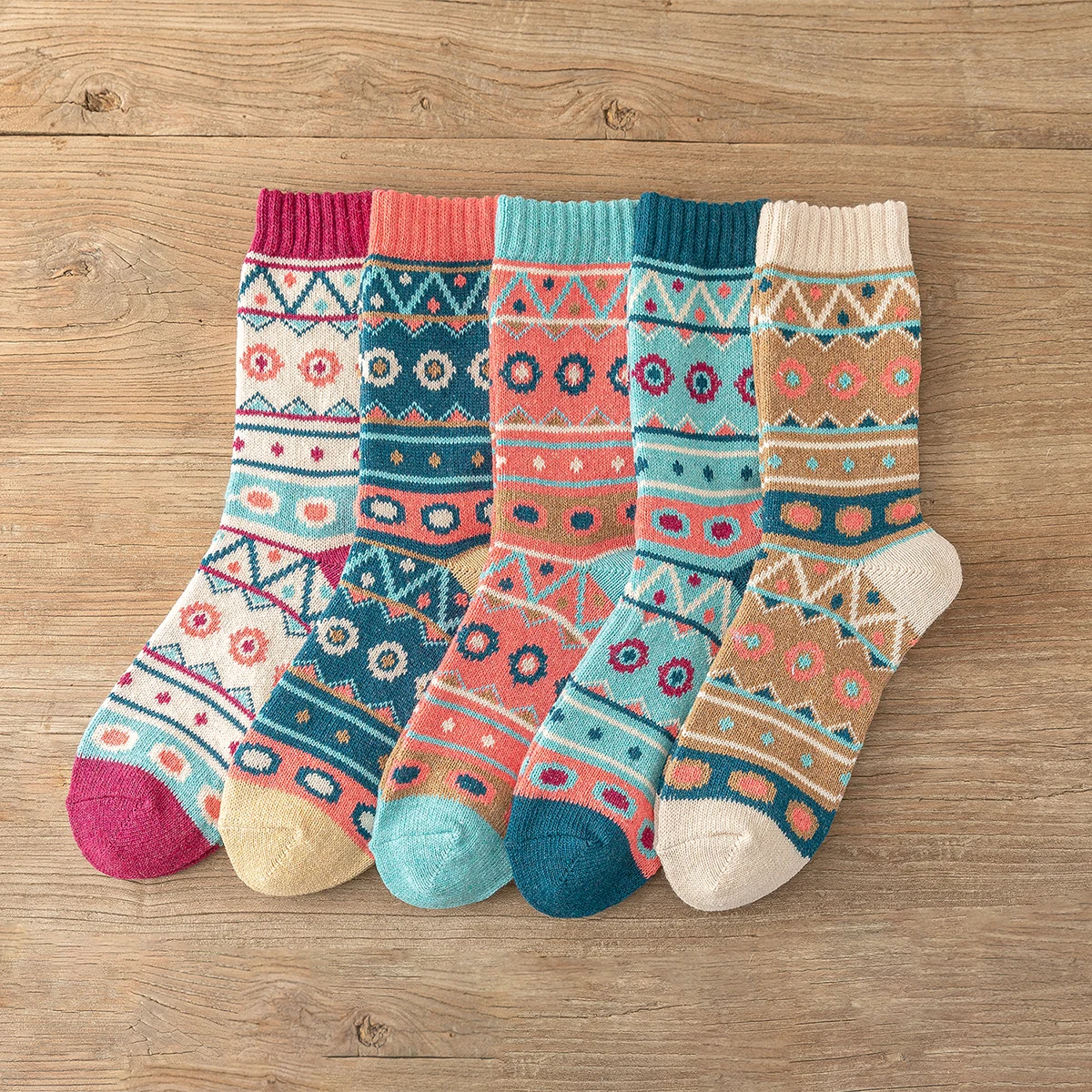 Ueither 5 Paar Unisex Wollsocken – Bauwollsocken – Stricksocken | Für