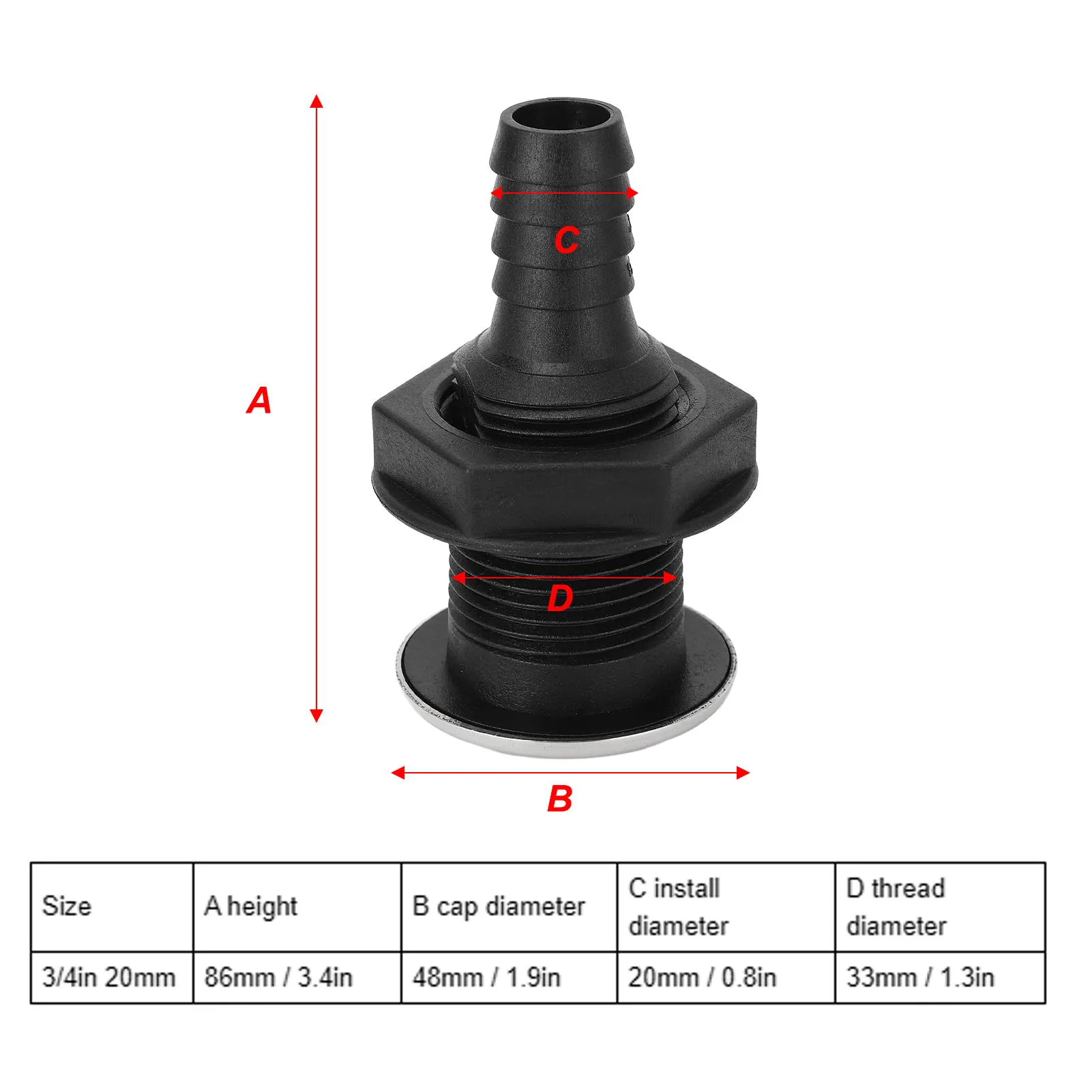 3/4inch 20mm Boat Thru Hull Fittings Hose Through Hull Connector Twist Adjust for Boat Transoms Fish Wells Ice Chests Yacht