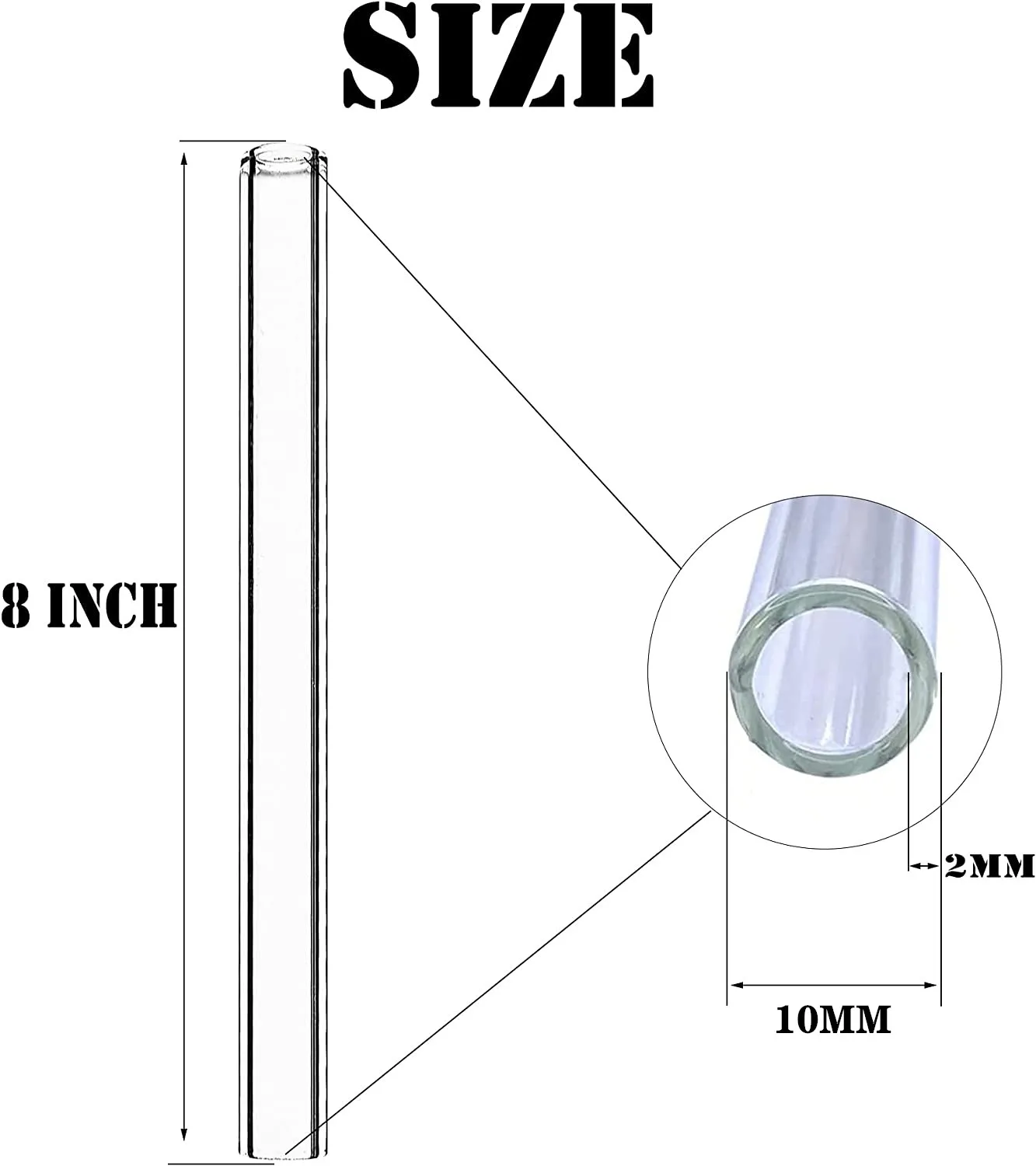 8 inch long premium borocilicate glass tubes 10 mm OD 2 mm ID wall 5/10/20Pcs hookah accessories