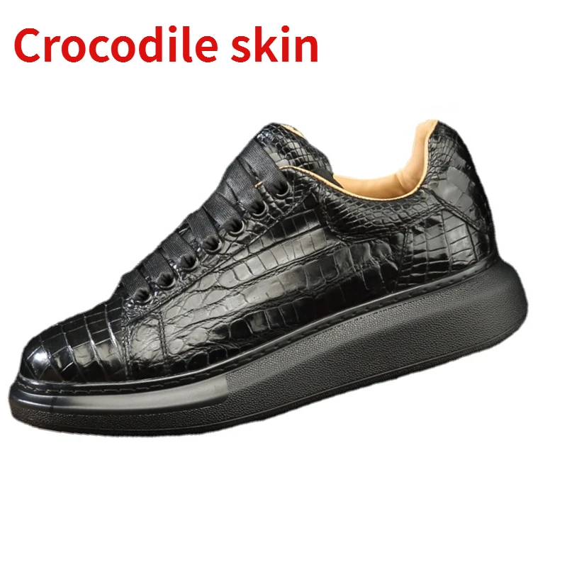 

Crocodile Skin Handmade Shoes Men Shock Absorbing Increased Casual Sports Shoes Genuine Leather High-end Thick Soles Dad's Shoes