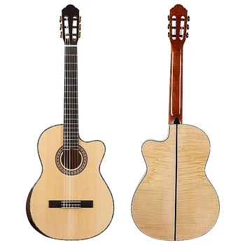 High Grade Classic Guitar 39 Inch Flame Maple Cutway Classical Guitar with Radian Corner Spruce Solid Wood Top with EQ Guitar